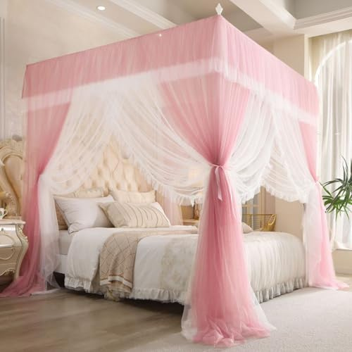 RobustWeg Bed Canopy Mosquito Net,Four Poster Bed Curtains,Double Layer Drape Netting,Practical And Beautiful,Wind And Light Protection,Suitable For Girls Adults Bedroom Decoration