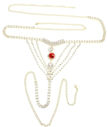 VERDANVERSE Chaîne de Corps en Cristal Sous-vêtements String Féminin Alliage Rouge Soirée Mariage Fête Taille Unique