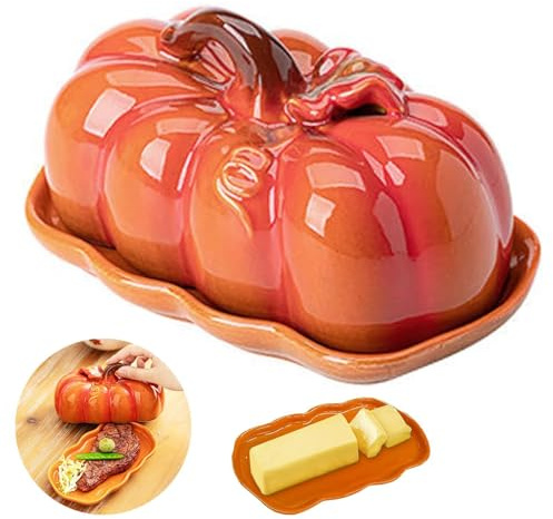 Assiette À Goûter Et Planche À Fromage - 18,3x10cm Beurrier En Forme De Citrouille Avec Couvercle | Matériau Céramique Résistant | Pour Thanksgiving, Halloween Et Décoration D'intérieur Automnale
