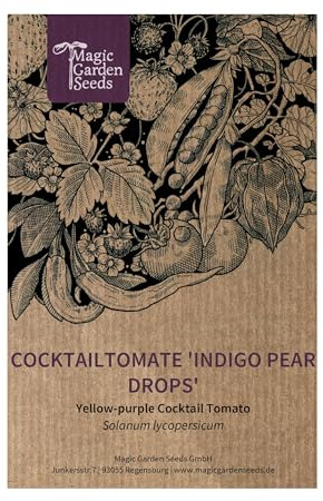 Magic Garden Seeds - Tomate 'Indigo Pear Drops' Samen - Zweifarbige Mini-Birnchen in Purpur-Gelb - aromatisch, fruchtig & dekorativ - seltene Snacktomate für Balkon, Topf & Garten