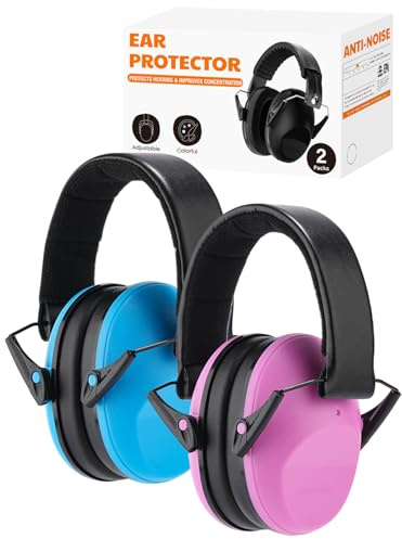 CUXFLS Noise Cancelling Earmuffs for Kids 2-Pack, 25NRR Adjustable Hearing Protectors for Toddlers and Children with Autism & Sensory Sensitivity(Blue+Pink)