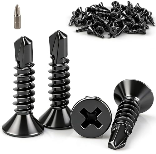 qjuwhua 60 stycken M4,8 x 25 mm självgängande skruvar försänkt huvud 410 rostfritt stål borrskruvar försänkta skruvar självgängande för fastsättning av metallplattor möbelmontering