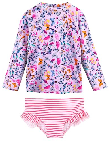 XFGIRLS Pantalon De Groupe Deux Pièces Maillot de Bain Manches Courtes Protection UV pour Filles de 6Mois à 6Ans