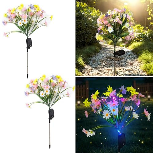 YZYOE 2 pacchetti di luci decorative crisantemo selvaggio solare a LED, 2 modalità di lampada da paesaggio da giardino, impermeabile senza fili,dal tramonto all'alba, luce regalo di fiori per donne.