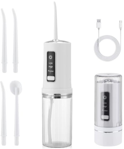 Water Flosser, Water Flossers for Teeth Cordless with 3 Modes & 4 Jet Tips, USB-C Rechargeable, IPX7 Waterproof, Portable Oral Irrigator for Home & Travel Use (White)