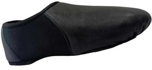 ROARMAX Black Jazz Shoes - Genuine Leather and Neoprene - Split Sole with Elastic Top - Flexible Lightweight Dance Shoes for Girls Women