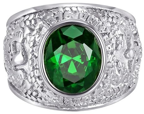 BOBIJOO Jewelry - Bague Chevalière Homme Université USA Fleur de Lys University Acier 316L Argenté - 75 (15 US), Vert - Acier Inoxydable 316