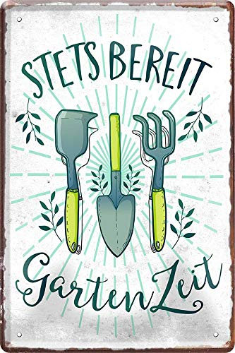 schilderkreis24 Blechschilder Lustiger Spruch “Stets bereit Gartenzeit” Deko Humor Gartenschild Garten Eingang Tor Terrasse Geschenkidee Geschenk zum Geburtstag oder Weihnachten 20x30 cm