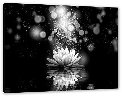 Pixxprint Magische Lotusblüte mit Glitzerstaub, Monochrome, Größe: 60x40cm, Leinwandbild, fertig gespannt, Wandbild, Dekoration, Kunstdruck, kein Poster