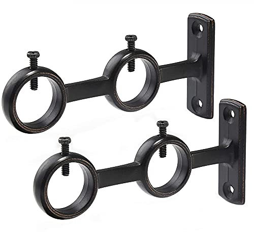 Ancllo - Staffa per asta per tenda, 2 pezzi, doppia asta per tenda, ganci per tende da soggiorno, camera da letto, aste per tende (nero)