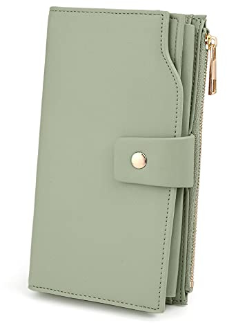 UTO Geldbörse Damen RFID Blockierung PU Leder Kupplung 21 Kartensteckplätze Halter Organizer Damen Geldbörse mit Große Kapazität innere Tasche passt 5,5 '' Handys Grünweiß