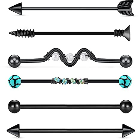 Briana Williams 6piezas Industrial Piercing Barras de Acero Inoxidable Andamio Barbell Piercing joyería 14Gauge 38mm
