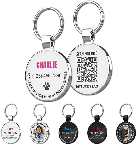 MYLUCKYTAG Personalisierte Haustier ID Tags Hundemarken - QR Code ID Tags - Haustier Online Profil - Senden Sie Haustier Standort Alert E-Mail beim Scannen