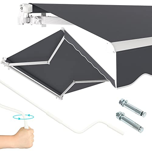 Dripex Markise 200 x 150 cm Manuelle Gelenkarmmarkise Wasserdicht und Sonnenschutz, Terrassenmarkise Größen wählbar, Sonnenmarkise für Terrasse Balkon, Gelenkmarkise Dunkelgrau, Montage erforderlich