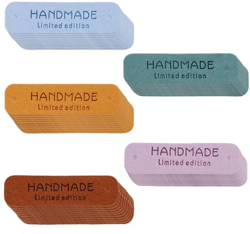FAVOMOTO Handmade Label Zum Annähen Handmade Label e Nähen e zum annähen 50 Stück, Handgefertigte Etiketten PU-Leder, Handgefertigt Geprägtes Etikett mit Löchern