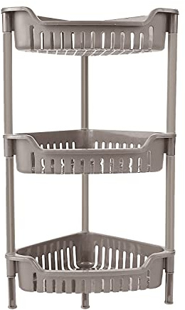 Strong Plastic Shower Caddy 3 Tier Corner Shelf Bathroom Rack Kitchen Storage Unit Storage Rack Standing Unit For Shampoo Shower Gel Books Shelf Home Interior Decor Living Room (Mirror Grey)