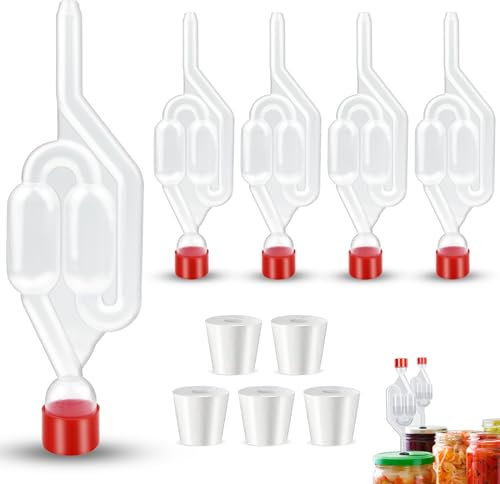 WZYTEU 5 STK Gärröhrchen, Kunststoff Gärspund für Gären Brauen Bier Wein Sauerkraut Kimchi & Andere Gärprojekte, mit 5 Silikonstopfen(S-Bubble Airlock)