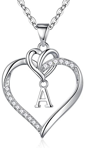 TINGN Halsband med hjärta för flickor, tonårsflickor och kvinnor, med A-Z halsband med hänge med hjärtformade initialer, H14K guldpläterad, fin design, present smycken, Vitt guld