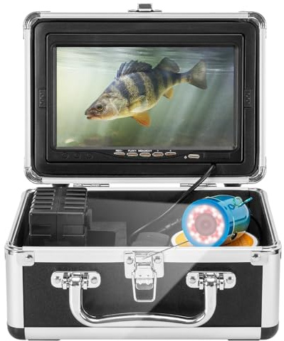 HD Underwater Fishing Camera 98FT,Upgraded 18 White+18 IR Lights,7'' 1080P DVR Monitor,Waterproof IP68 JQKJCAM Underwater Fish Finder Camera for Fishing/Deep Water Well Inspection (30M Easy to Use)