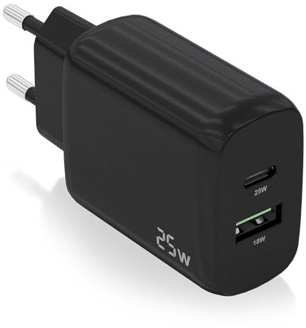 CARGADOR AISENS 25W 1XUSB-C PD3.0 1XUSB-A QC3.0 NEGRO