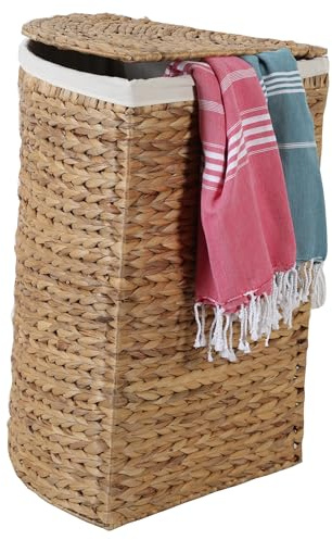 Laundry Hamper Laundry Basket 120 L with Lid Large Square Seagrass Water Hyacinth with Washable Laundry Bag Skandi Boho Chic Mediterranean Viona L IN720