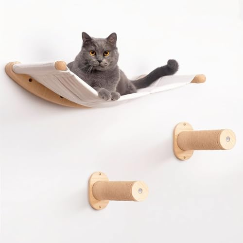 Hanured Katzen Kletterwand Set, Katzenhängematte, Kletterwand Katzen, Katzenhängematte & 2 Katzenleiter, Katzen Wandelemente zum Schlafen und Ausruhen