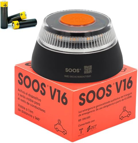 SOOS Luz Emergencia Coche Homologado DGT, con SIM y Datos Pagados hasta 2038, Baliza v16 Homologada dgt con Geolocalizador, Obligatoria enero 2026, Luz v16 con Geolocalización 3.0, Aprobada por DGT