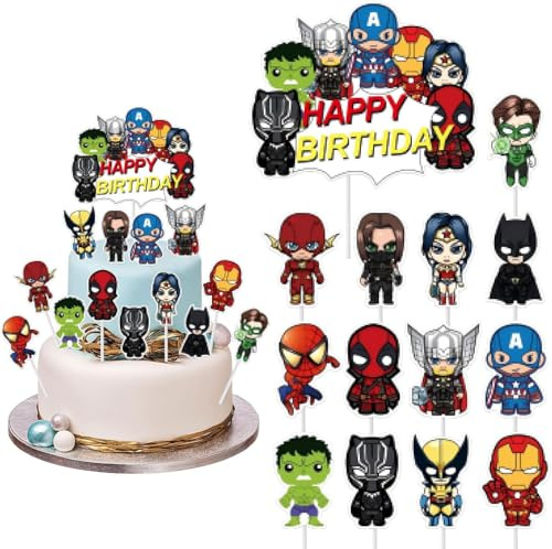 14 Stück Super Tortendeko Geburtstag,Happy Birthday Kuchen Deko,Super Kuchenaufsatz,Muffin Geburtstag Deko,Cupcake Topper,Cake Decoration für Themen Party