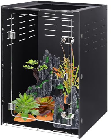 maiyuolg Reptile Tank Enclosure – 16x16x25 Crested Gecko Reptile Terrarium – Acrylic Habitat with Ventilation for Lizards, Snakes & Chameleon
