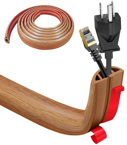Kabelkanal självhäftande, kabelbro botten, 3 cm x 5 m flexibel PVC platt kabelskydd golv kabelskydd kabelfack för alla strömkablar hem, kontor, hotell, lager, etc-lätt skärning – 4 # träkorn