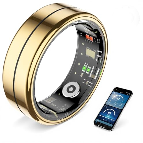 Smart Ring for Women & Men -100+ Sports Modes, Fitness Tracker with Heart Monitor, Sleep Tracker, Step Counter, Fitness Ring Compatible Android iOS, IP68 Waterproof, No Subscription Fee (Gold, 12)