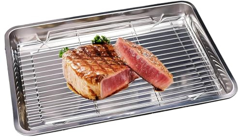 Bakplåt,Rostfritt Stål med Galler för Bakverktyg | Tjock Bakplåtspanna för Matlagningsplattor | För Lägenhet Grillning Ugn Matlagning BBQ Frukt Grönsaker Kött Bröd