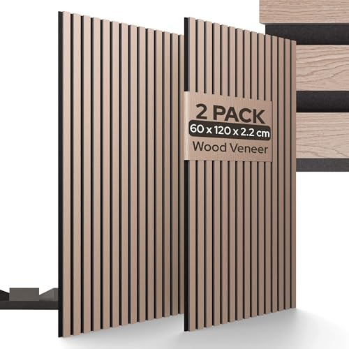Arebos Akustikpaneele 120x60 cm | Lamellenwand in Holzoptik für Wand & Decke | modernes Wandpaneel mit hoher Schallabsorption | einfache Montage & zuschneidbar | 2er Set für stilvolle Raumakustik