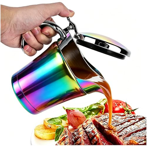 Salsera térmica de acero inoxidable premium, con tapa abatible y caja de regalo (450 ml), doble pared, cenas, restaurantes, fiestas, Navidad