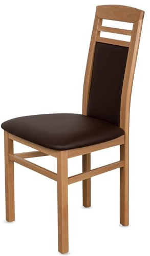 Esszimmerstühle 4er Set Komfort Massivholz Buche, Natur-Braun CH44 | Bis 150 kg belastbar, fertig montiert, Rücken & Sitz gepolstert, Kunstleder, moderner Polsterstuhl, Buche, Küchenstühle