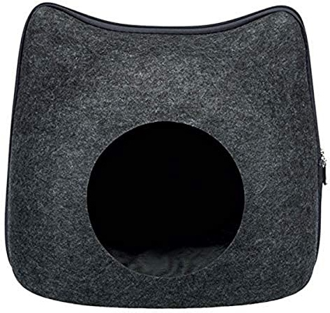 Trixie 36318 Kuschelhöhle Cat, Filz, 38 × 35 × 37 cm, anthrazit | Gemütlicher Rückzugsort mit herausnehmbarem Kissen – für Katzen, kuschelig, pflegeleicht und angenehm weich