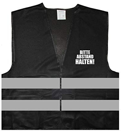 Warnweste - Signalweste - Bitte Abstand HALTEN - Warnweste mit Aufdruck - Größe L/XL, Schwarz