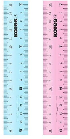 Kores - 15 cm transparentes Lineal mit Tintenkante für Kinder und Studenten, leicht, Schul- und Bürobedarf, 1 Stück in verschiedenen Farben, aus Kunststoff