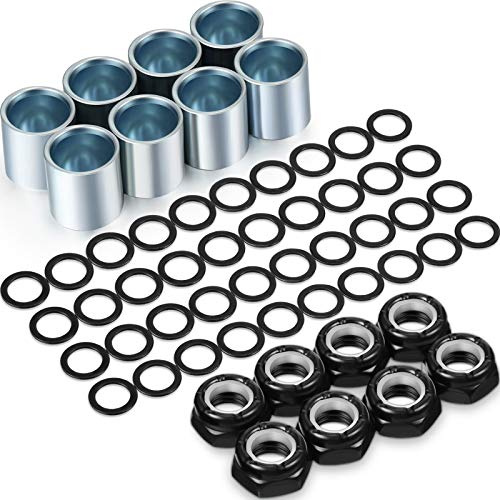 Hotop 56 Pcs Skateboard Truck Hardware Kit Includes 8 Spacers, 8 Axle Nuts and 40 Pieces Speed Rings for Skateboard and Longboard