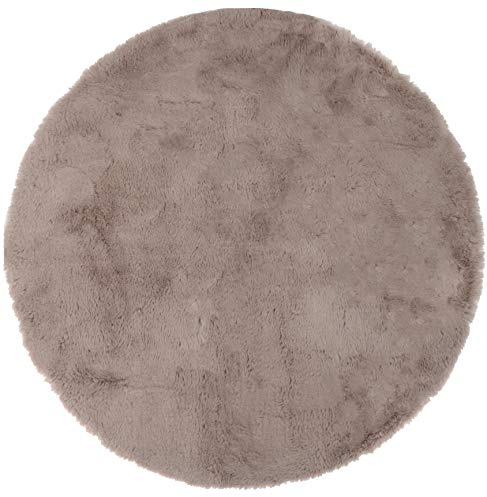 Brandsseller Kunstfell Teppich Rund ca. Ø 90 cm Lammfell-Optik Bettvorleger Dekoteppich Kuschelfell Taupe