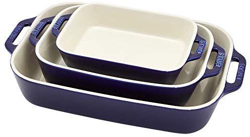 STAUB Ceramic 3-pc Rectangular Baking Dish Set, Dark Blue