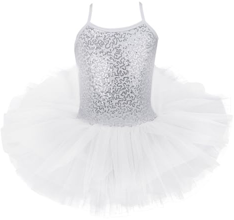 Freebily Tutu Ballerina Bambina Colorato Body Ginnastica Artistica Ragazza Senza Maniche Vestito Danza Classica da Balletto Leotards Dancewear Abito da Ballo Saggio Bianco 8-10 Anni