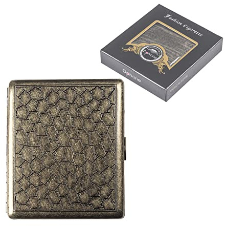 mozhixue Geätzte Retro-Metall-Zigaretten-Gehäusekasten - doppelseitig Frühlingsclip offene Weinlese-Zigarettenetasche Taschenhalter für 20 Zigaretten,Gold,A