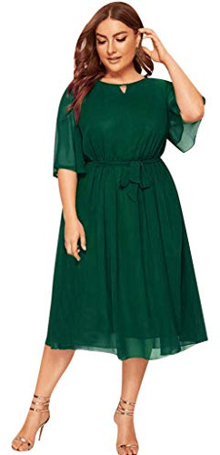 unilarinna DamenGroße Größen Maxikleider Casual O Neck Halbarm knielanges Kleid Partykleid Damenkleid aus Chiffon mit halben Ärmeln in Übergröße Freizeitkleid Einfarbig Tunikakleid