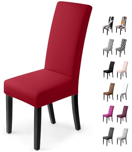 Stuhlhussen 6 Stück, Stretch-Stuhlbezug elastische Moderne Husse Elasthan Stretchhusse Stuhlbezug Stuhlüberzug .bi-Elastic Spannbezug, sehr pflegeleicht und langlebig Universal (Packung von 6,Rot)