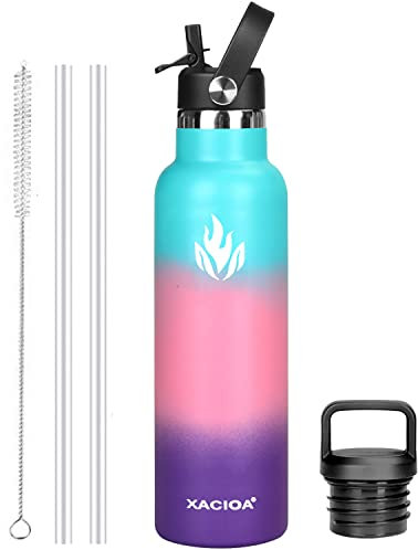 XACIOA Trinkflasche Edelstahl - 500ml, 750ml, 1l, Auslaufsicher Thermoskanne mit Strohhalm, BPA-Frei Spülmaschinenfest Isolierflasche für Erwachsene,doppelwandig Thermosflasche für Sport,Fitness,Gym