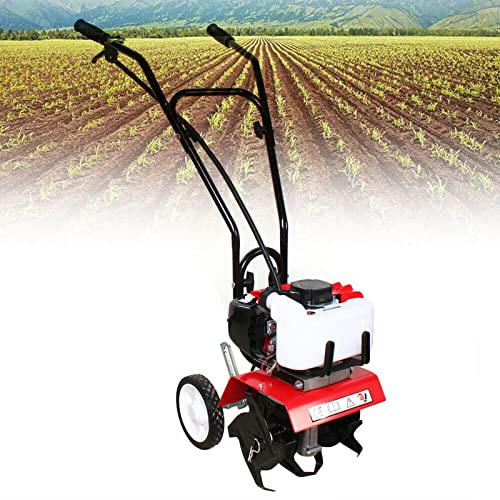 Garden Petrol Cultivator 52CC 2 Stroke Petrol Powered Tiller Rotavator Mini Garden Soil Tiller, Single Cylinder, for Garden and Lawn, Digging, Weed Removal and Soil Cultivation