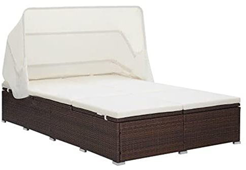 Yumeng 2-Personen-Sonnenliege mit Auflage, Gartenliege, Liegestuhl, Sonnenstuhl, Sonneninsel Outdoor, Liegen, Gartenmöbel, Bäderliege, Relaxliege,Poly Rattan Braun