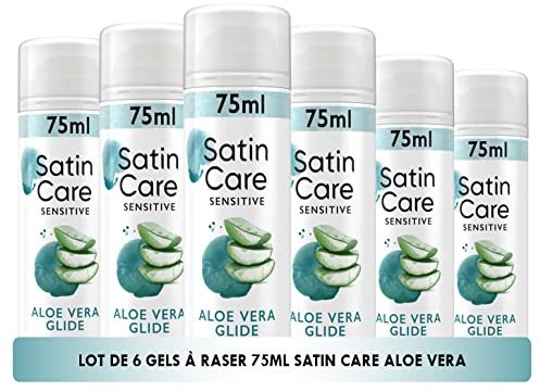 Gillette Satin Care Gel À Raser Pour Femme Glisse Aloe Vera, 6x75ml, Spécifiquement Conçu Pour Les Peaux Sensibles