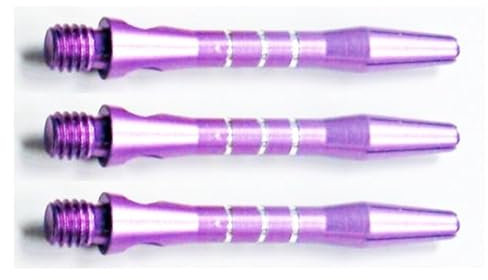 THOR-DARTS Aluminium Dartschäfte lila mit Streifen, Dart Shaft alu Short & medium, 1-6 Sets, optional mit schwarzen 2BA Gummiringen oder blauen Premium-Silikon-Ringen (1 Set, lila/violett Short)